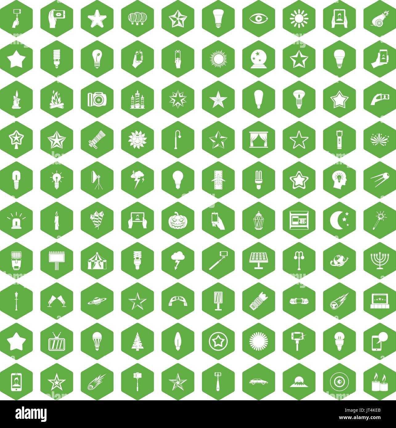 100 light icons hexagon green Stock Vector