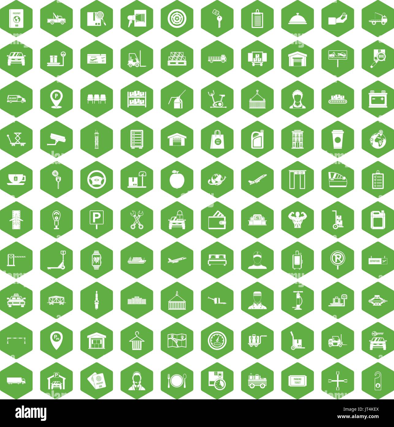 100 loader icons hexagon green Stock Vector
