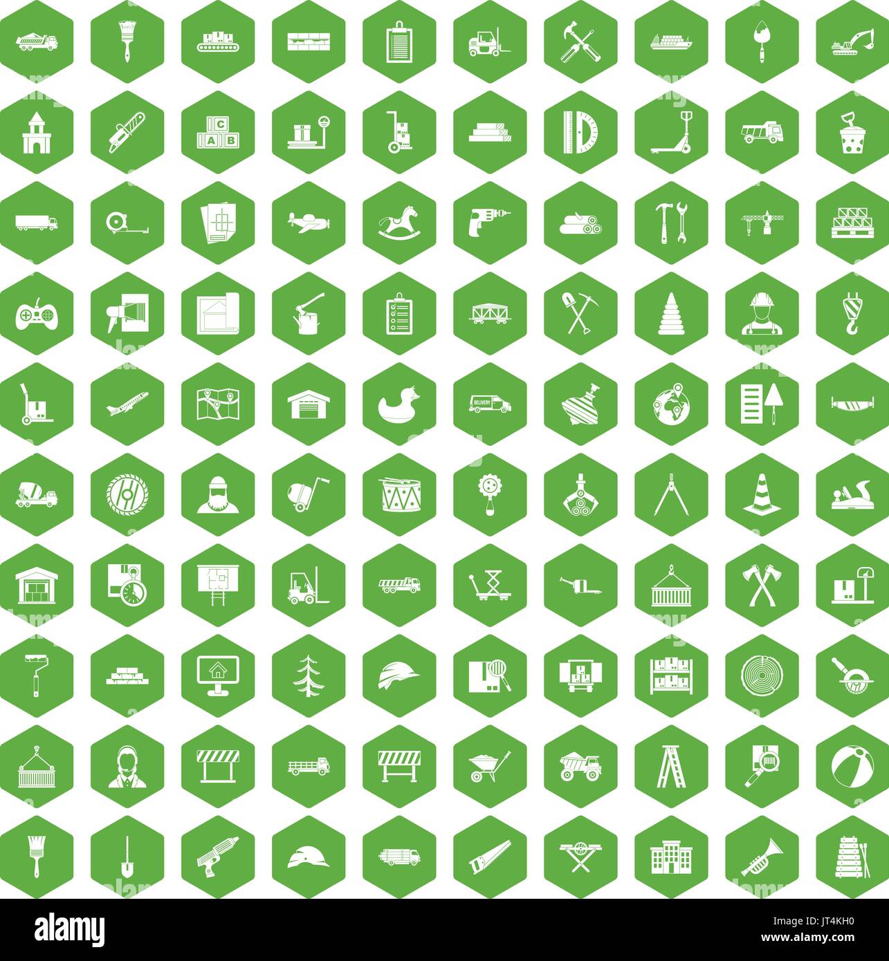 100 lorry icons hexagon green Stock Vector