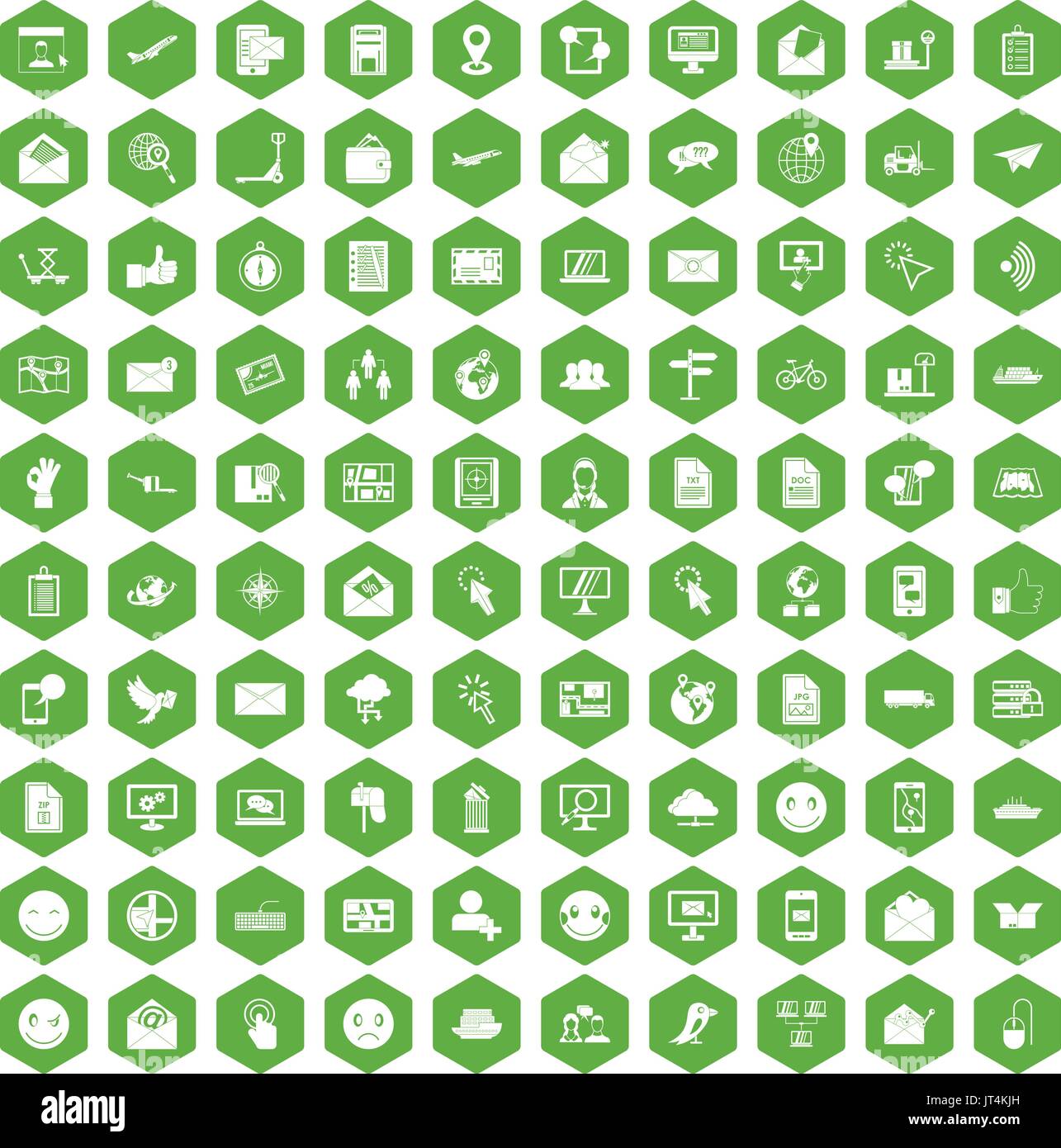 100 mail icons hexagon green Stock Vector