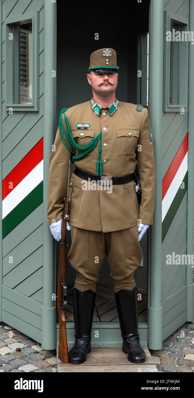 Guard outside the Royal Palace, Castle Hill, Buda, Budapest,Hungary Stock Photo