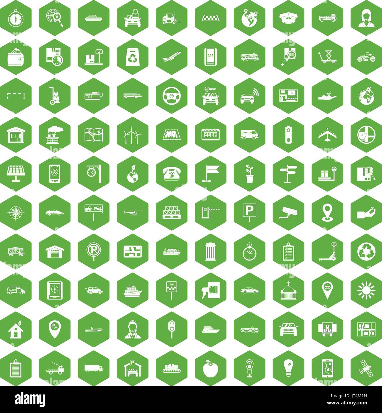 100 navigation icons hexagon green Stock Vector