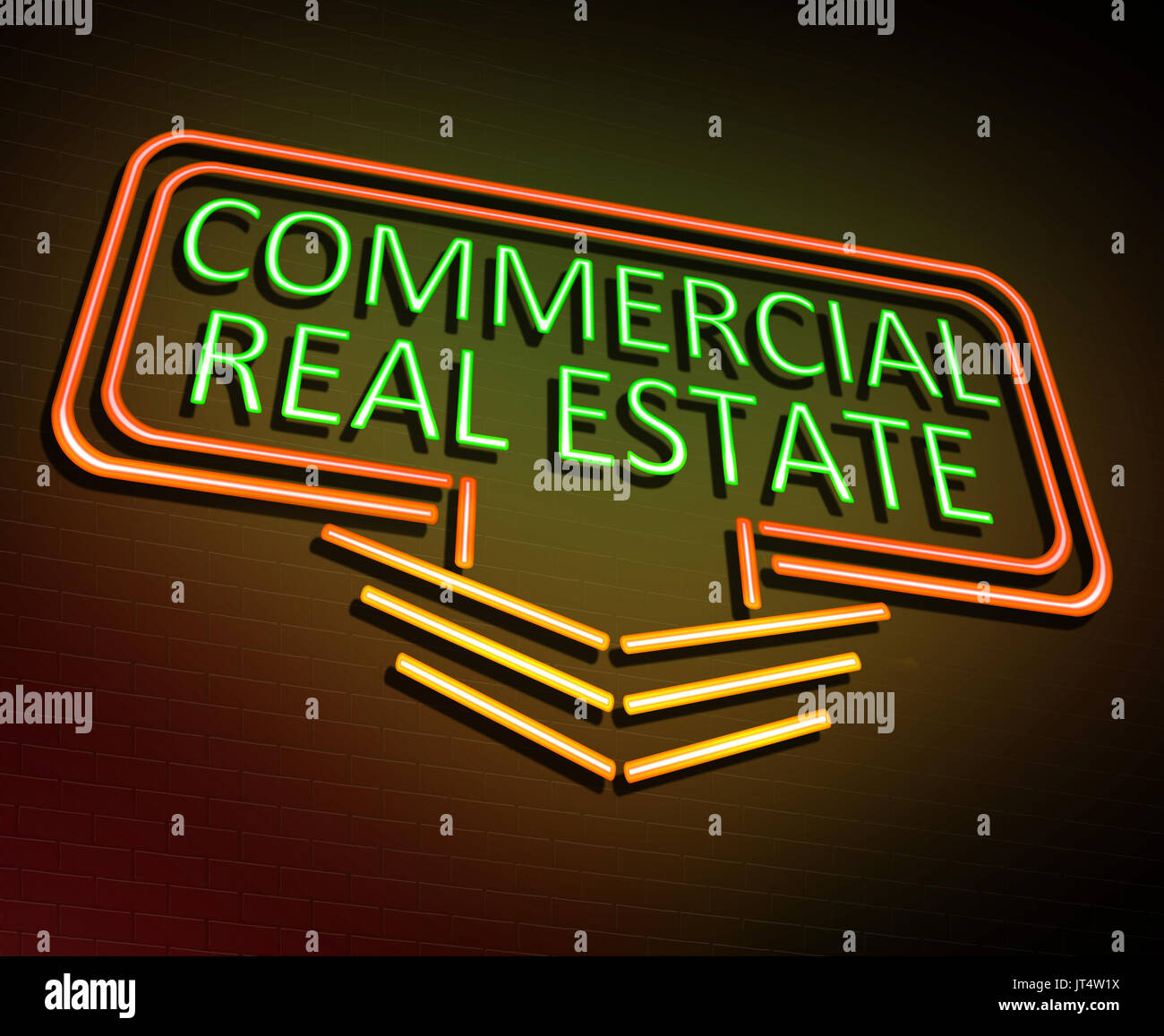 3d Illustration depicting an illuminated neon sign with a commercial