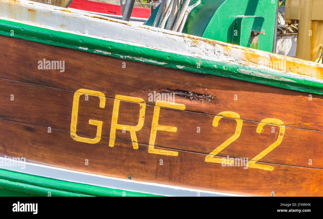 Identification number on an old fishing boat in Greetsiel, Germany