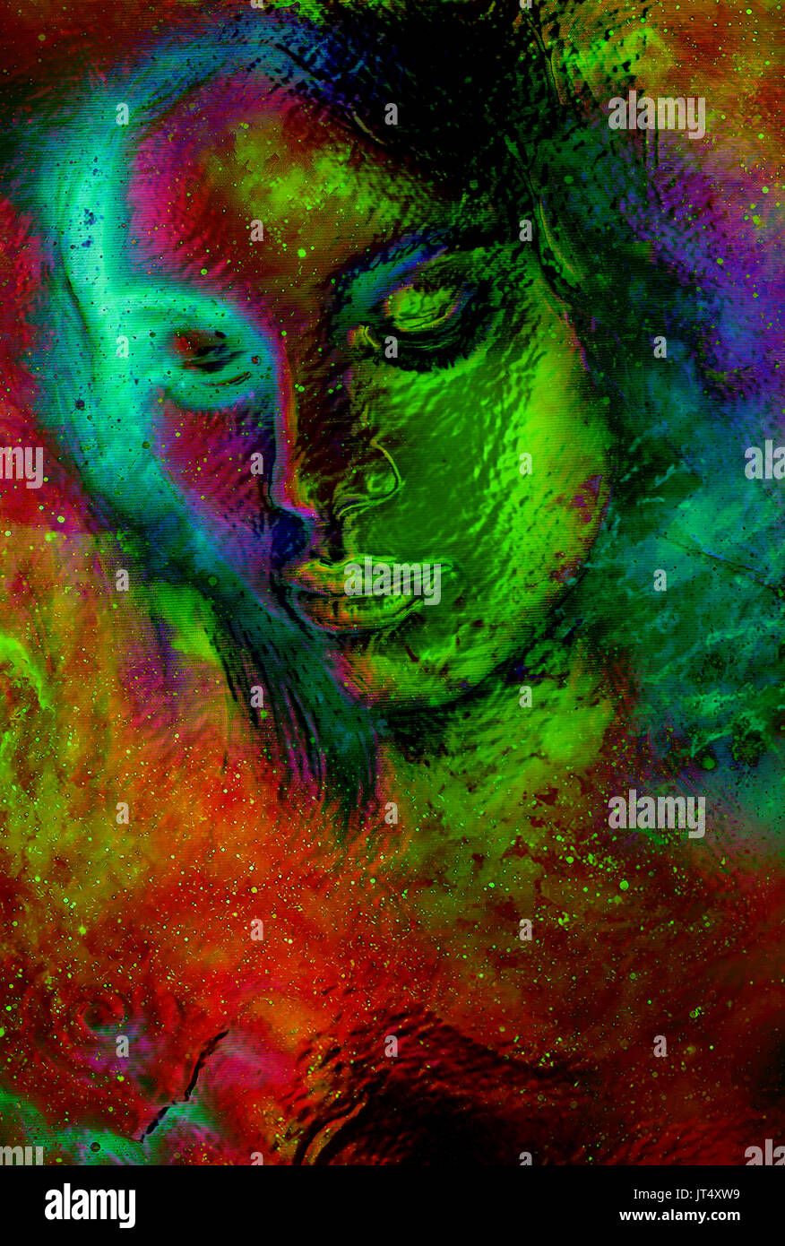 Goddess Woman in Cosmic space. Cosmic Space background. Glass effect ...