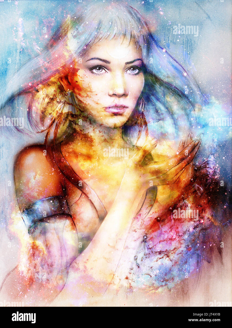 Goddess Woman in Cosmic space. Cosmic Space background Stock Photo - Alamy