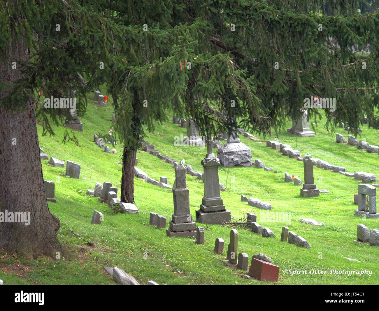 An older peaceful resting place of the dead, no names shown Stock Photo