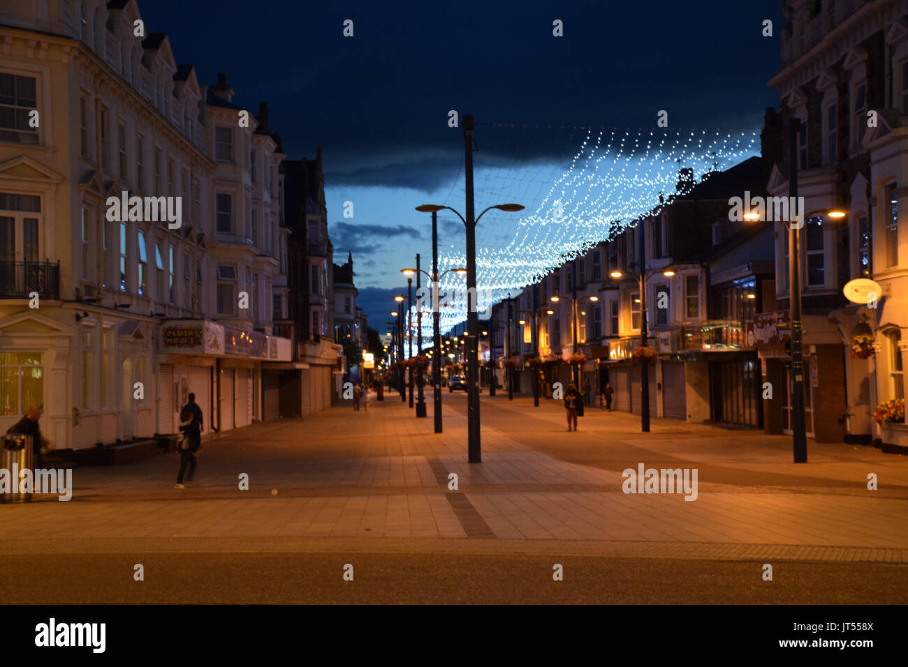 Euston Road, pedestrianised shopping street, at night, Great Yarmouth