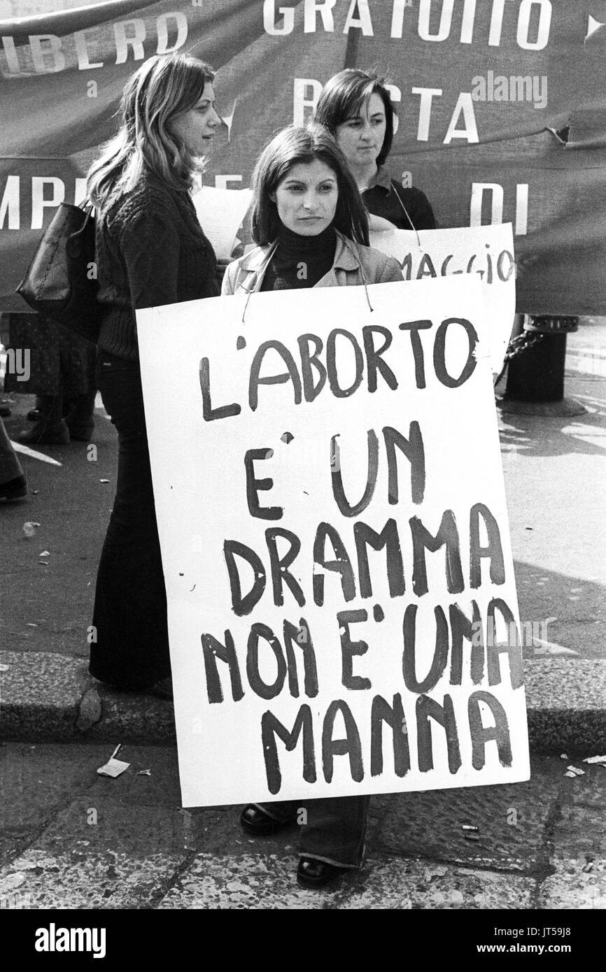 Milan (Italy), 1976, demonstration for women's rights and in defense of the abortion law Stock Photo