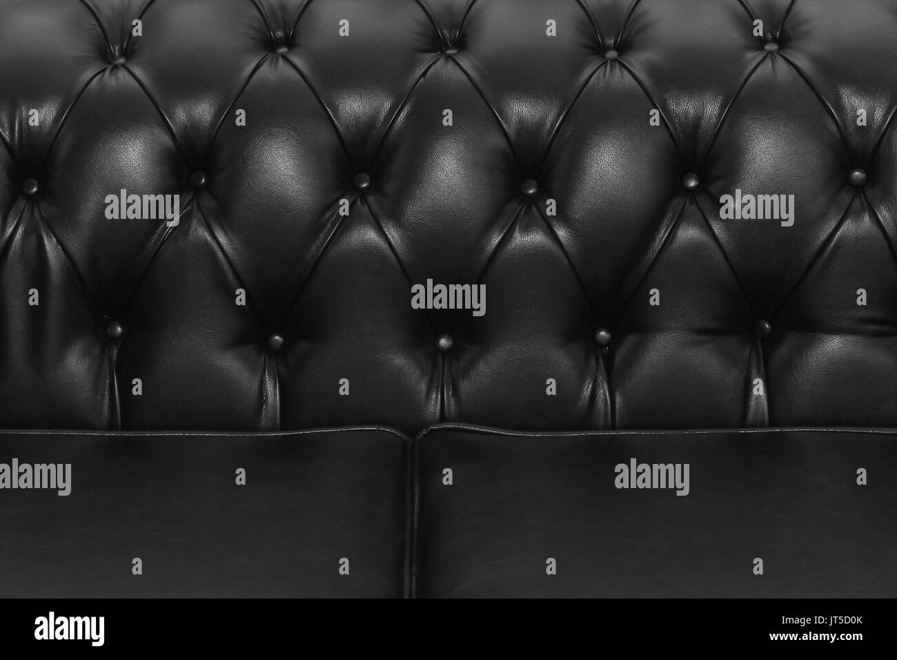 Black leather upholstery on retro sofa detail Stock Photo