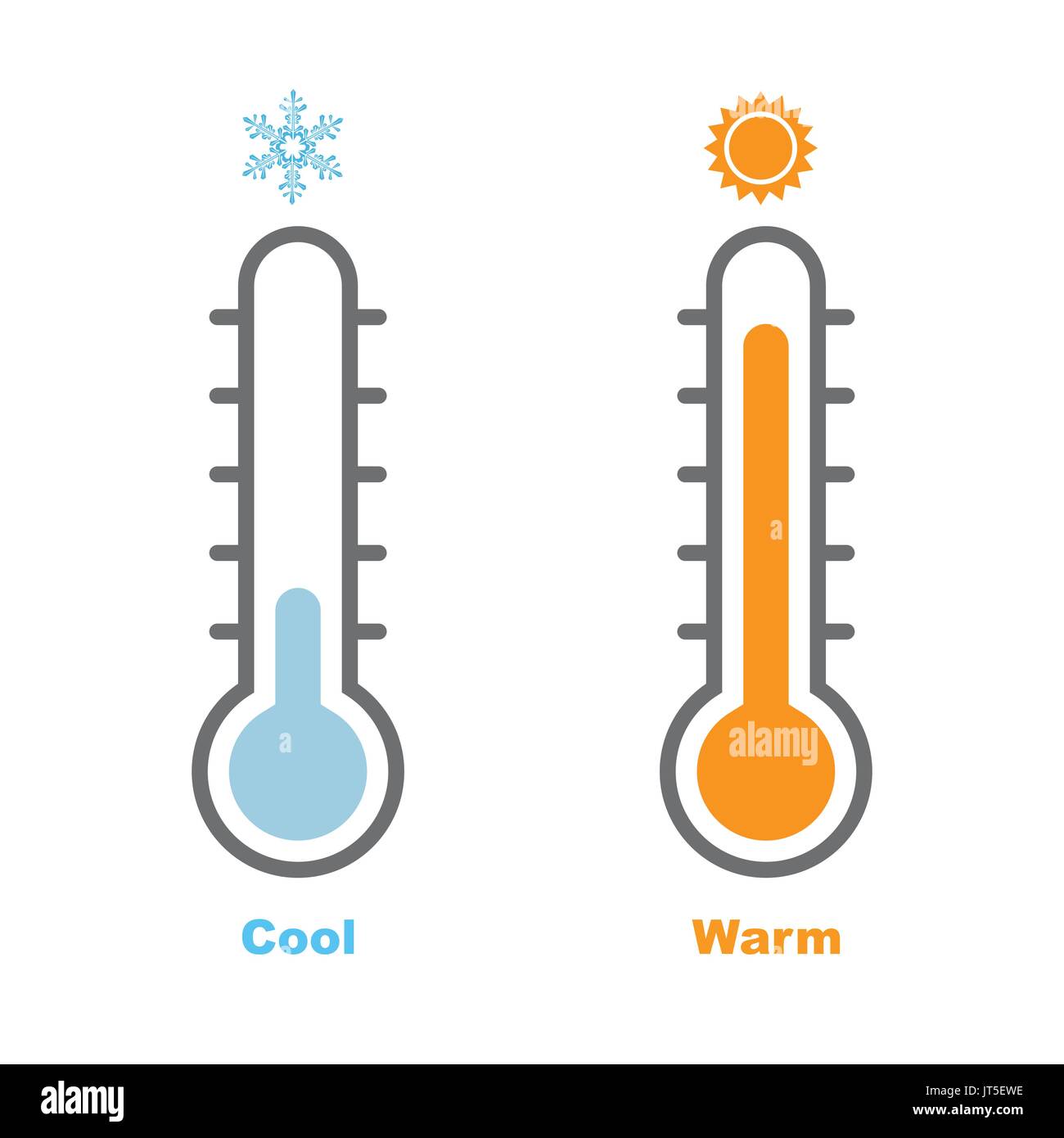 Vector Illustration of  Thermometer with warm and cool levels, flat style, EPS10. Stock Vector