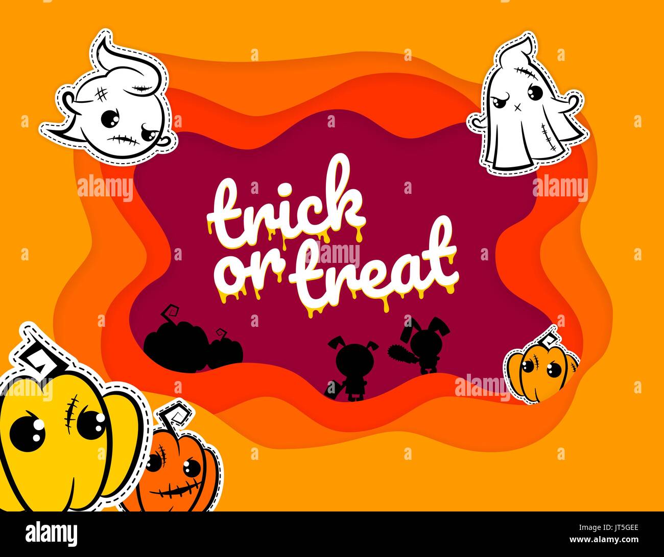 Funny Halloween paper cartoon origami background Stock Vector