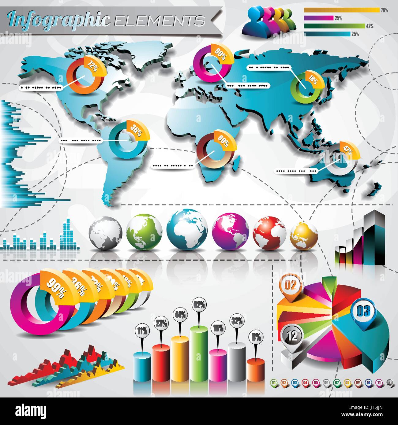 Vector design set of infographic elements. World map and information graphics. Stock Vector