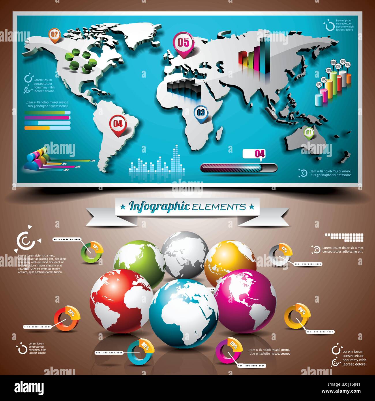 Vector design set of infographic elements. World map and information ...