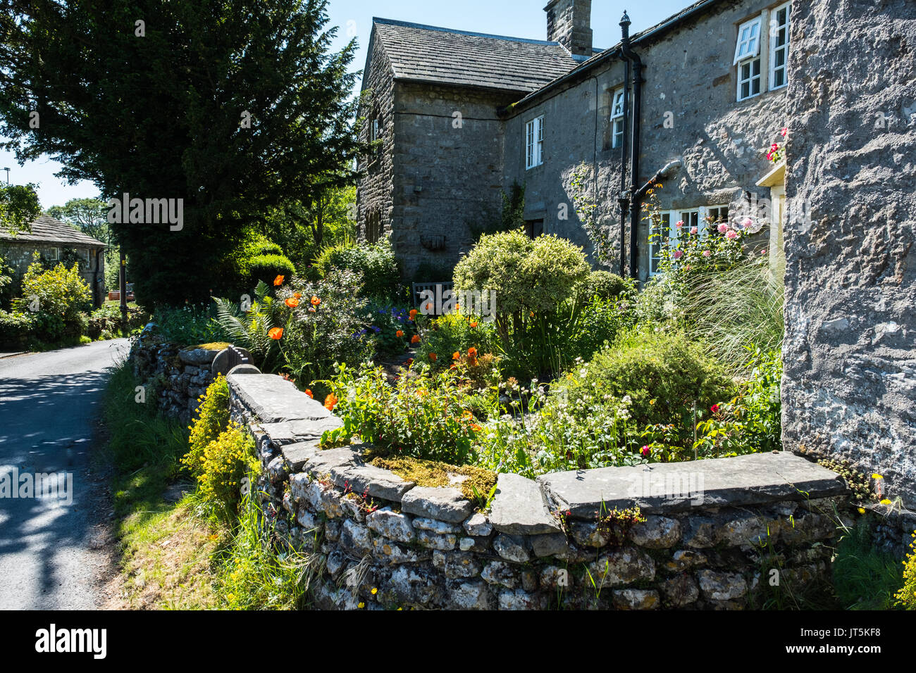 Yorkshire Stone Buildings and Gardens in Malham, North Yorkshire, UK. Stock Photo