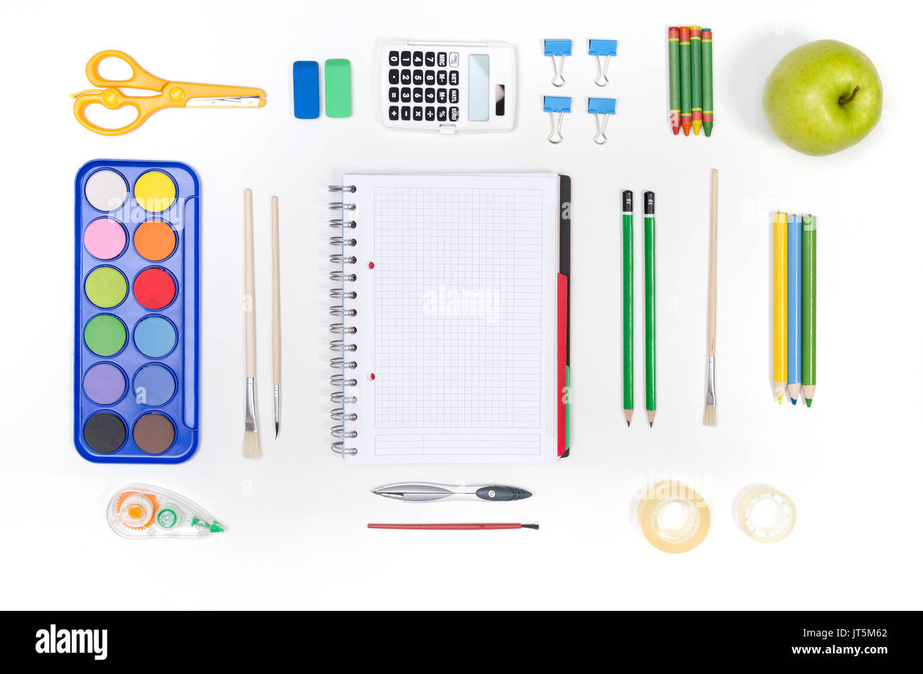 School supplies isolated on white background. Back to school concept Stock Photo