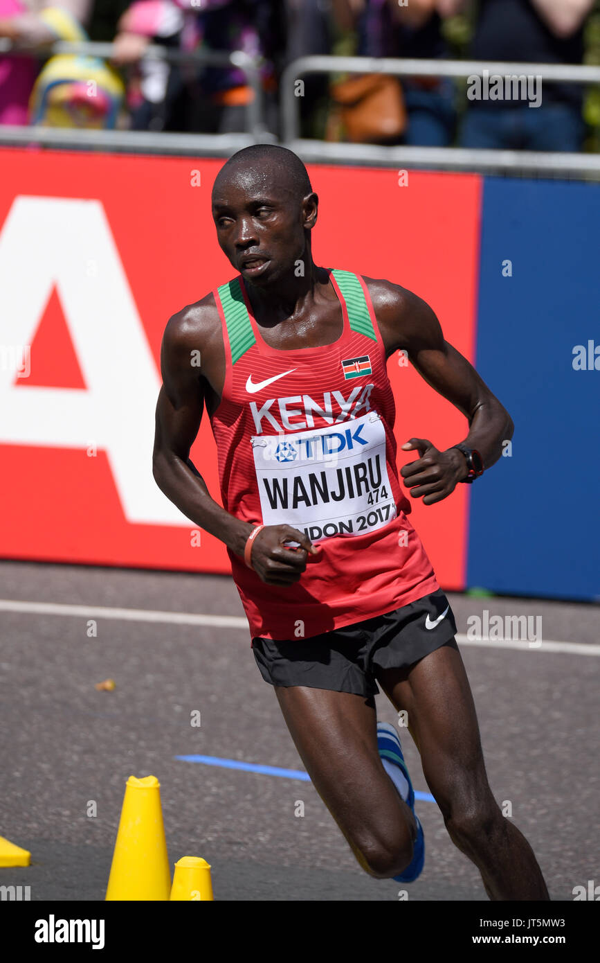 Daniel Kinyua Wanjiru of Kenya running in the IAAF World Championships 2017 Marathon race in London, UK Stock Photo