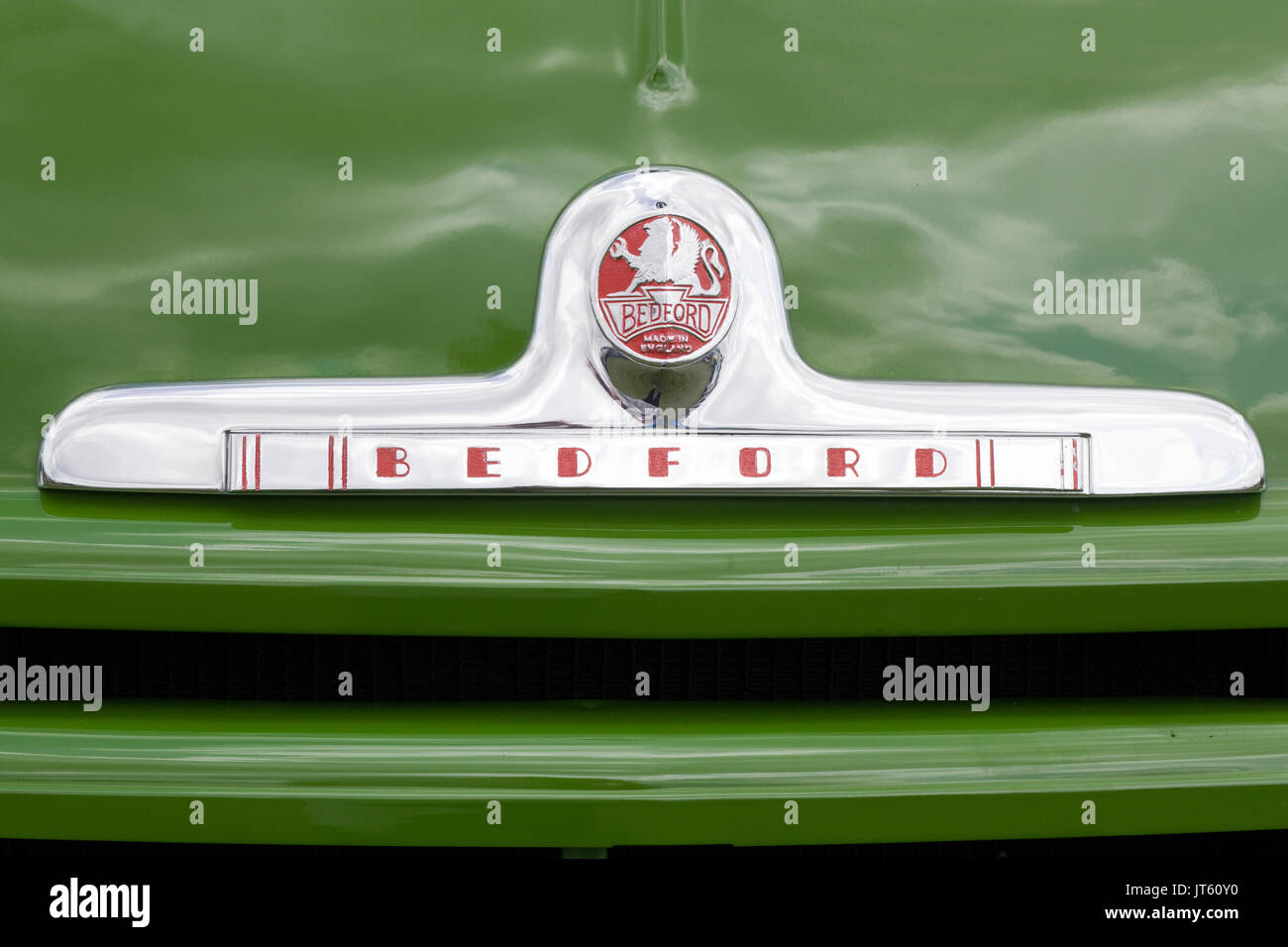 Bedford trucks chrome name plaque and bonnet Stock Photo