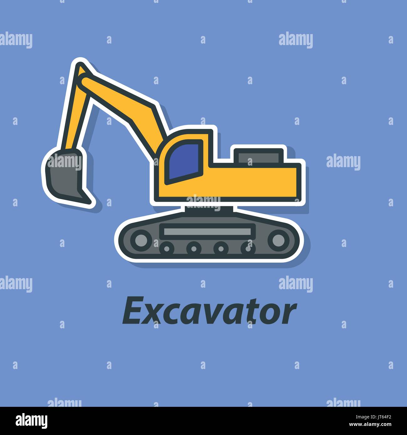 Excavator color flat icon. Stock Vector