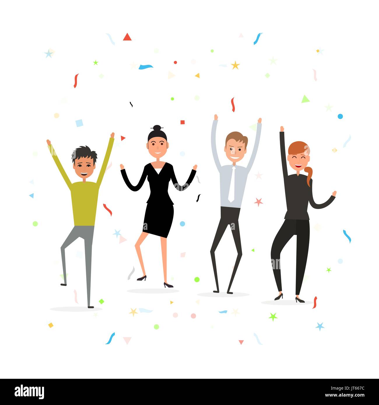 Successful business teamwork concept.Happy young business people.Business team of employees.Team of happy young man & woman icon.Business company part Stock Vector