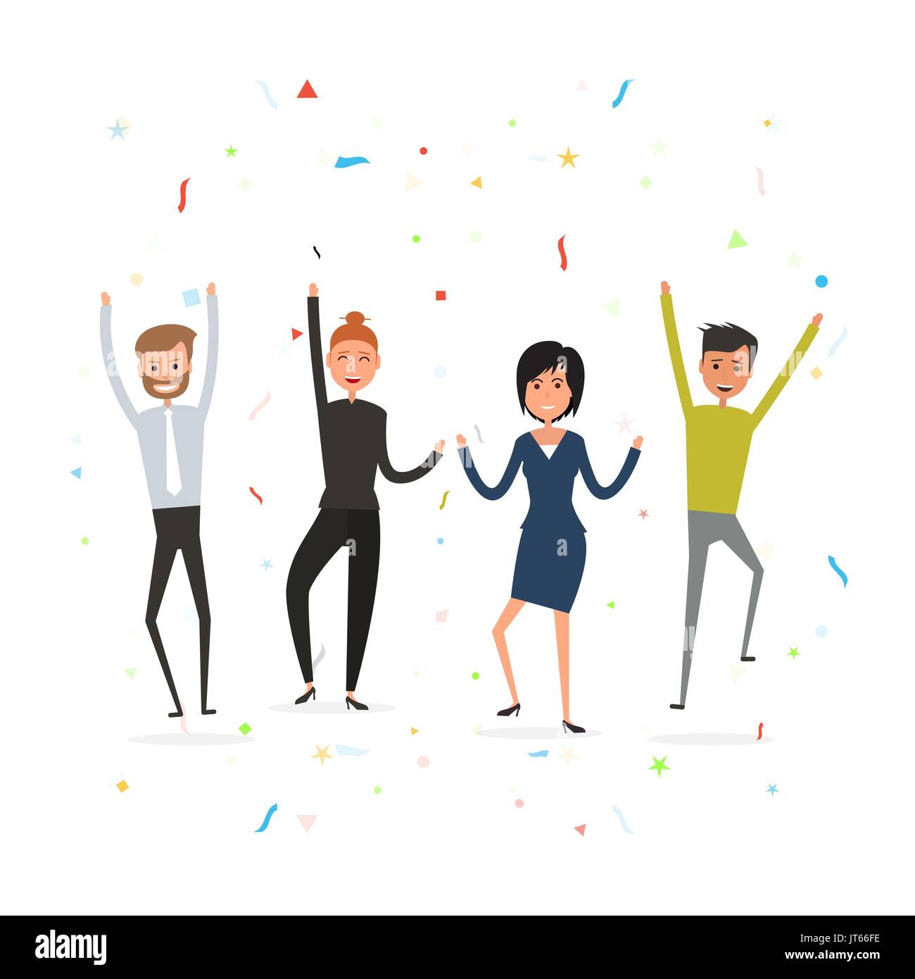Successful business teamwork concept.Happy young business people.Business team of employees.Team of happy young man & woman icon.Business company part Stock Vector