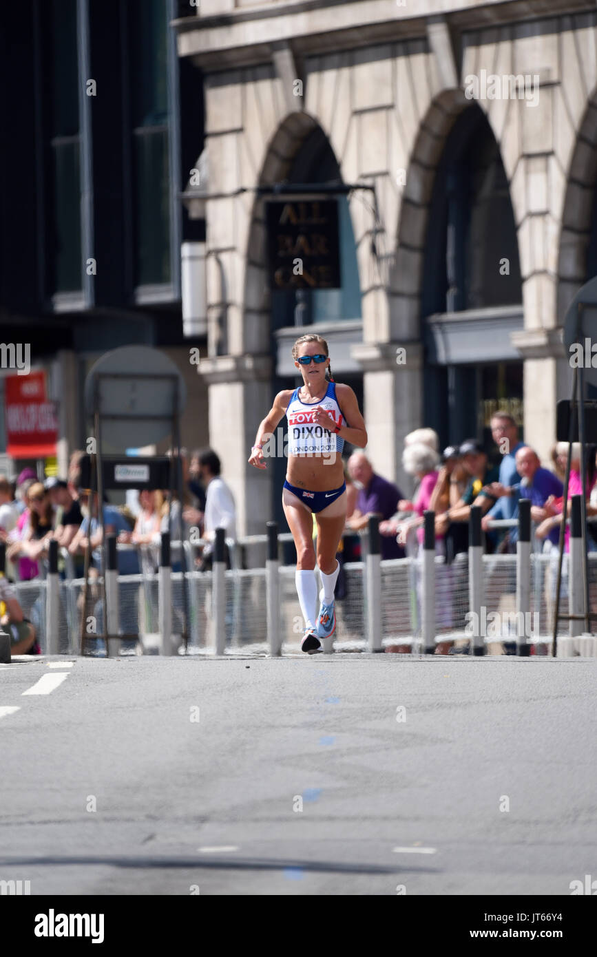 Alyson Dixon of Great Britain running out ahead on her own in the IAAF World Championships 2017 Marathon race in London, UK Stock Photo