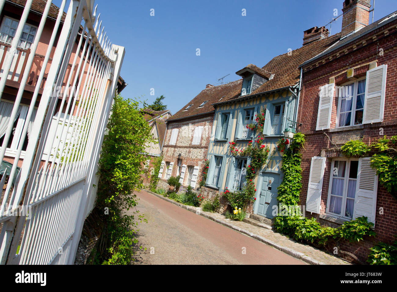 The village of Gerberoy, listed 'Plus beaux villages de France', one of the most beautiful French villages, in Picardy. Houses dating back to the XVII Stock Photo