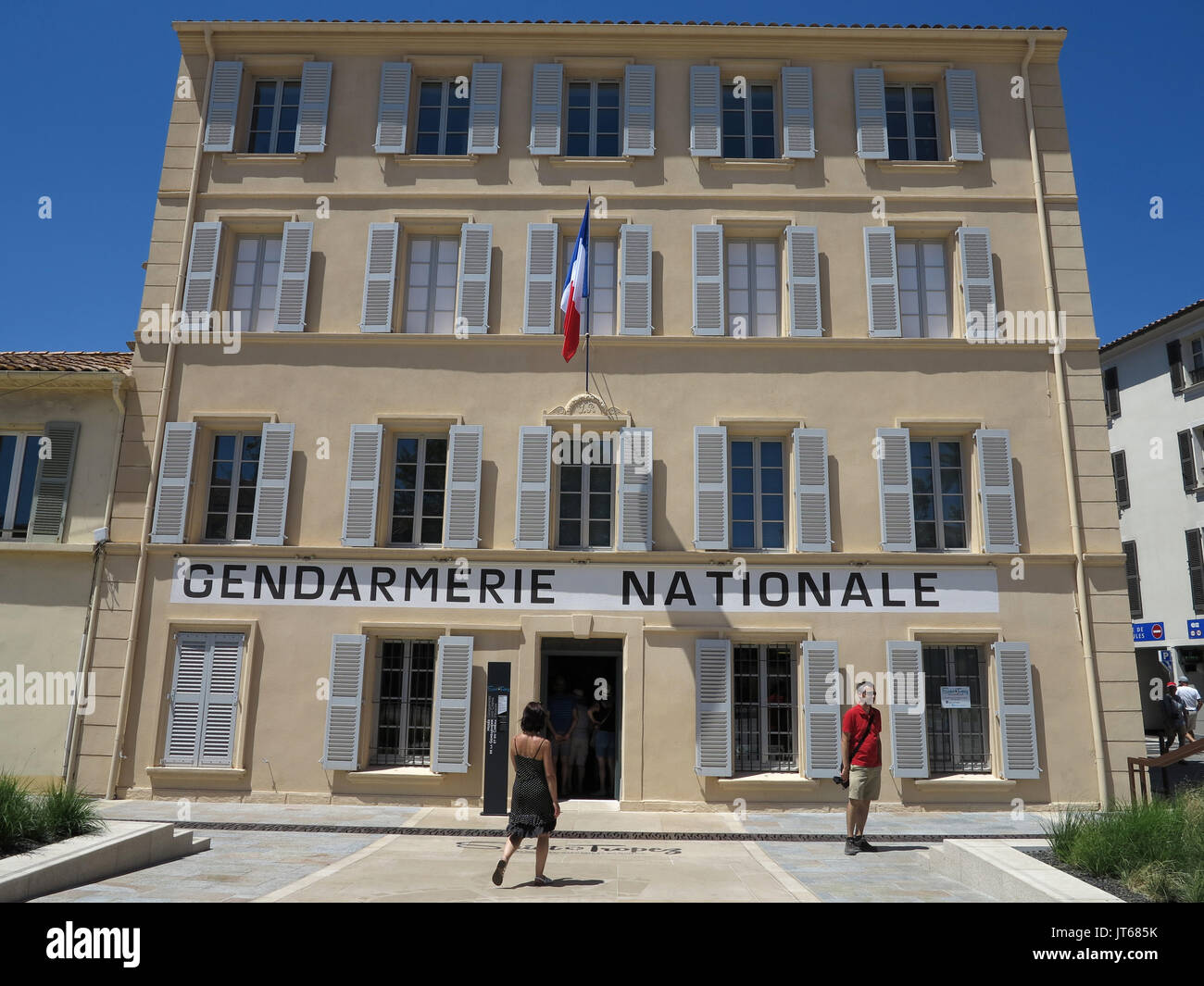 Saint-Tropez (south-eastern France): the famous police station ('gendarmerie') in Place Blanqui, where 'Le gendarme de Saint Tropez' featuring Louis d Stock Photo