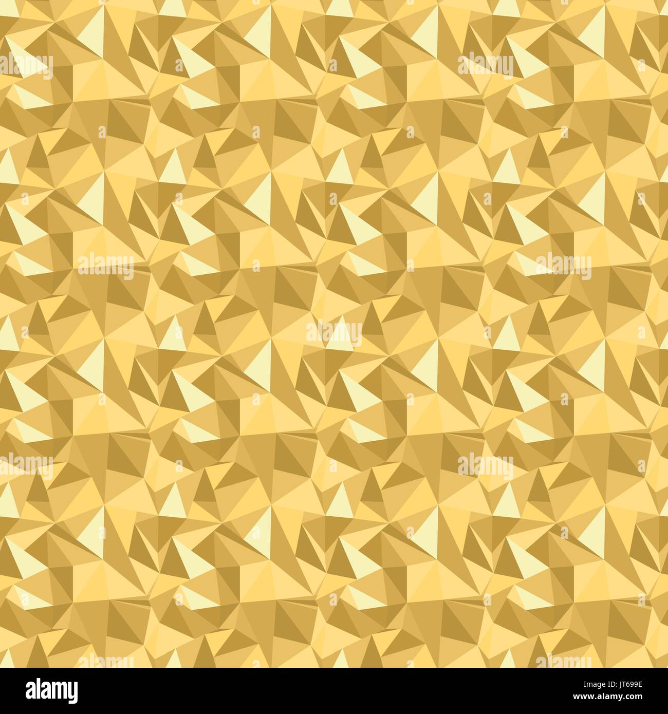 Seamless pattern with glitter gold triangles. Abstract mosaic background. Geometric vector illustration. Yellow backdrop. Stock Vector