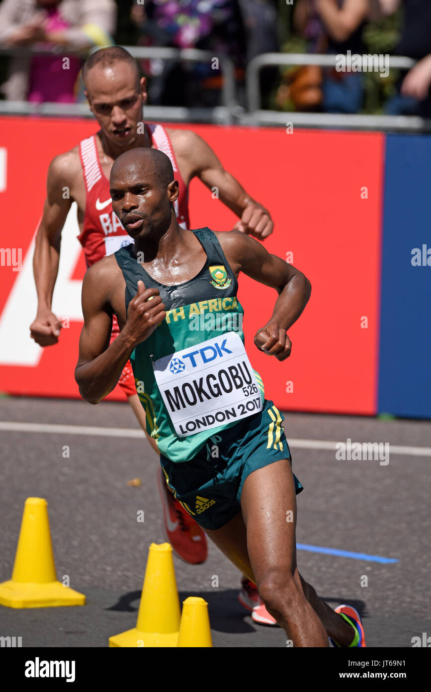 Desmond Mokgobu of South Africa running in the IAAF World Championships 2017 Marathon race in London, UK Stock Photo