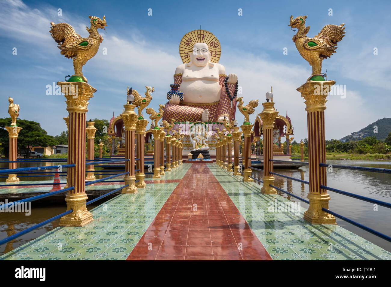 Giant statue of Big Happy Buddha, Wat Plai Laem Temple, Suwannaram Ban Bo Phut, Koh Samui, Thailand Stock Photo
