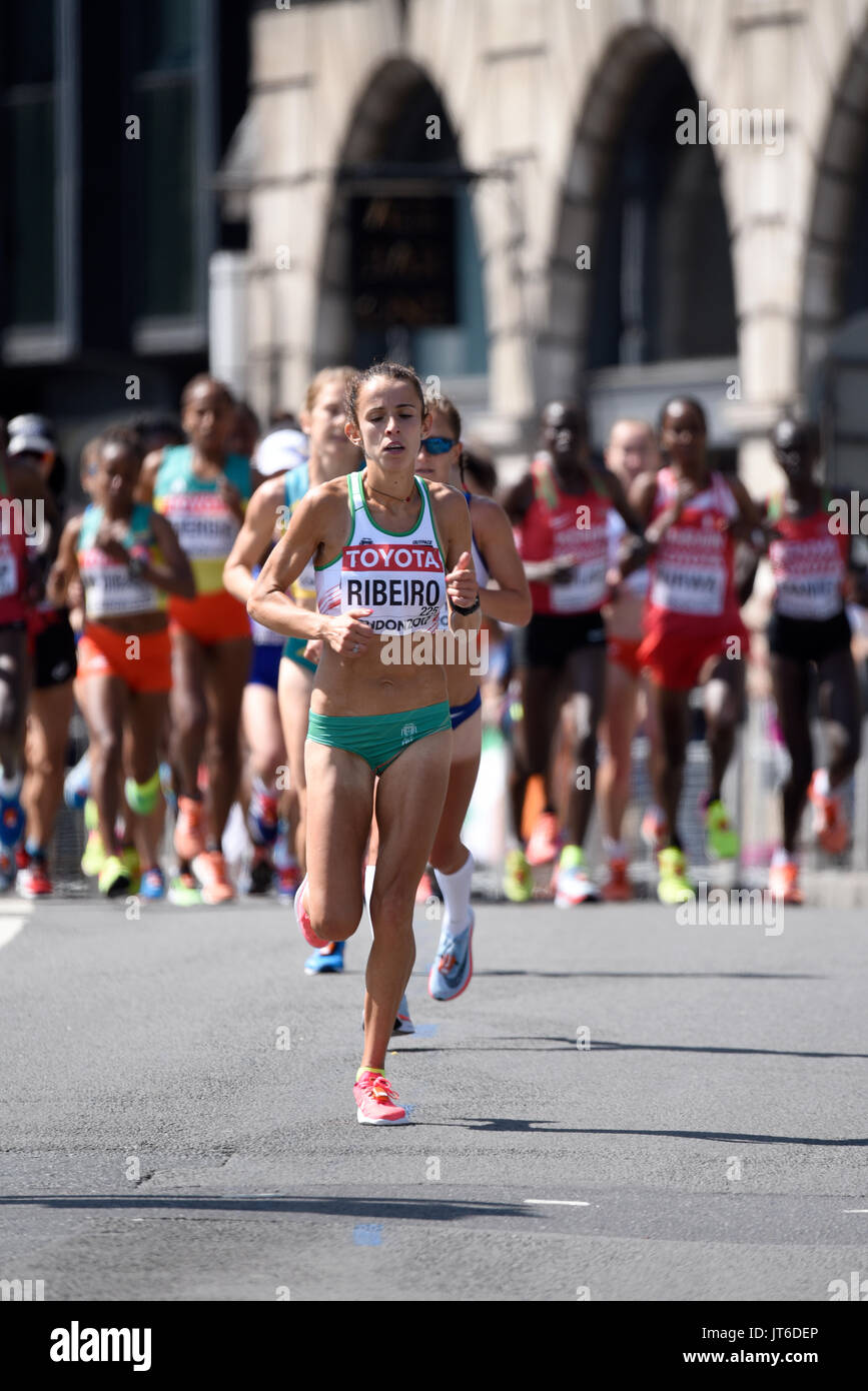 Catarina Ribeiro of Portugal leading the pack in the IAAF World Championships 2017 Marathon race in London, UK Stock Photo