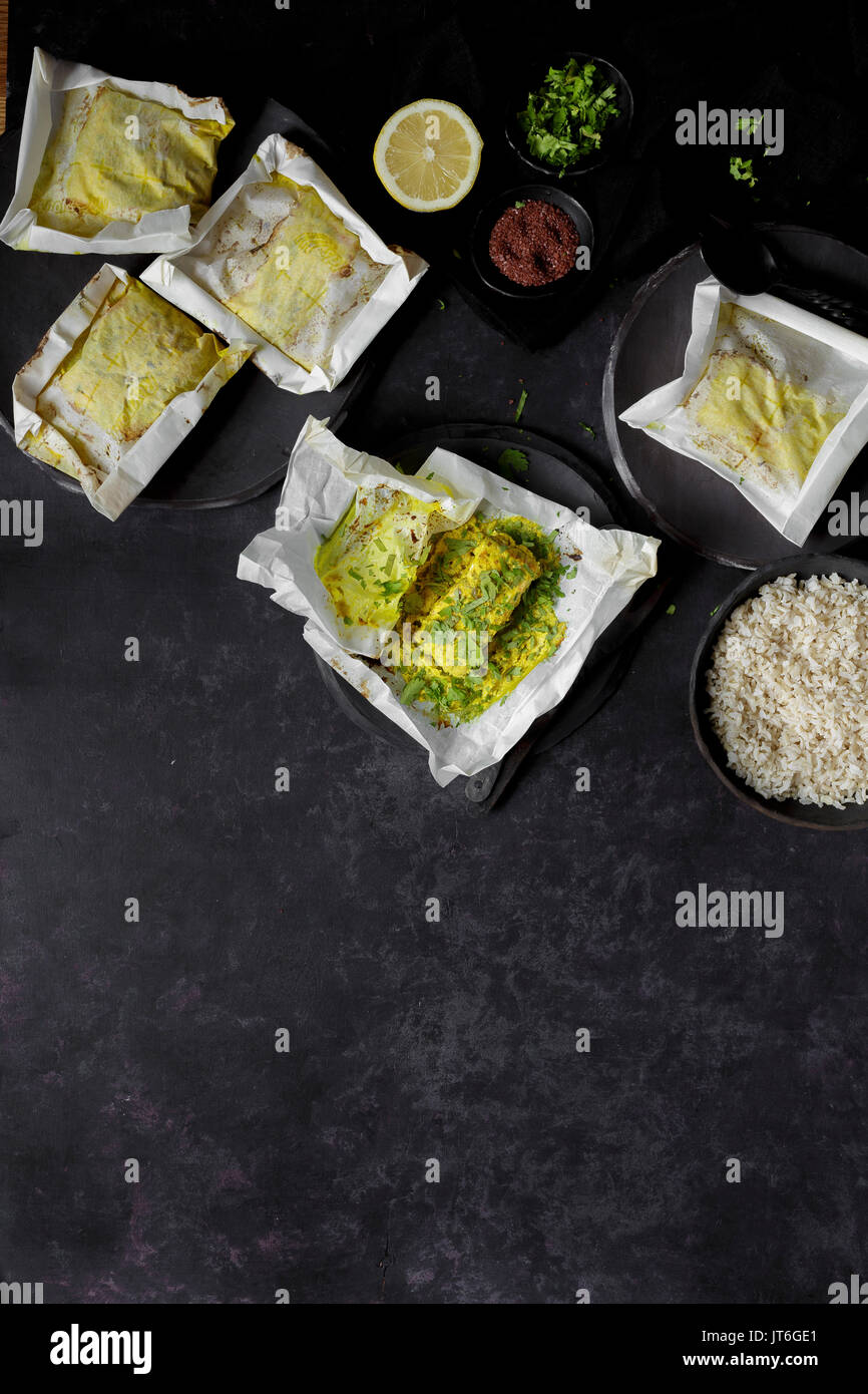 Fish In Parchment Paper Stock Photo Alamy