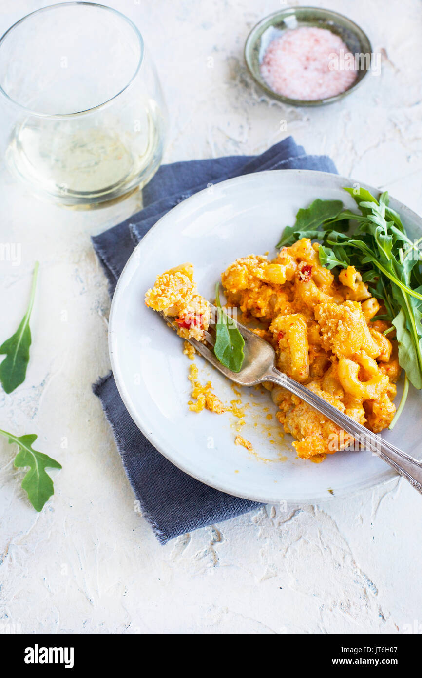 Manchego Piquillo Pepper Mac n Cheese topped with Marcona Almonds