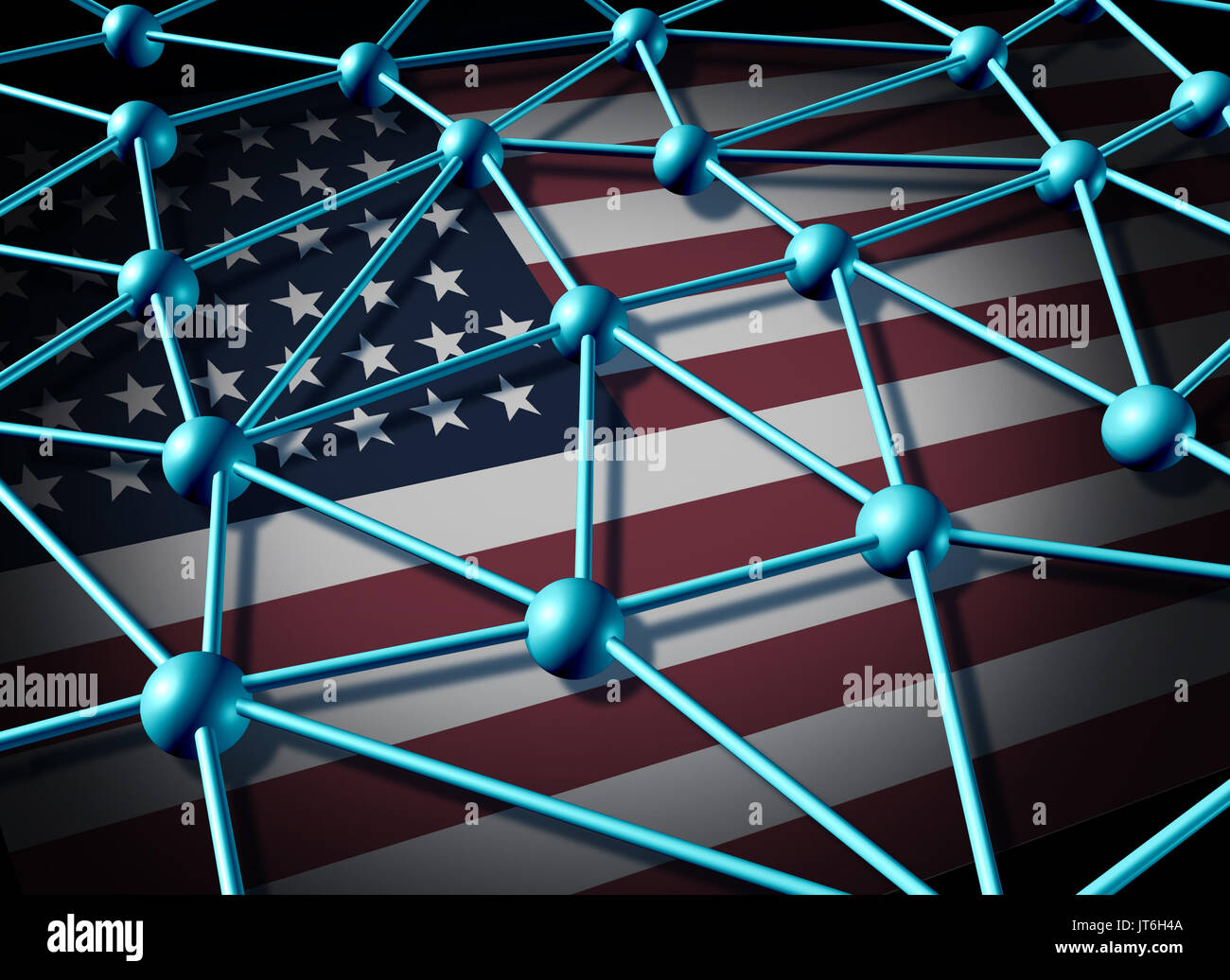 American data network and united States communicaions technology and internet security from hacking or web social networking as a 3D illustration. Stock Photo