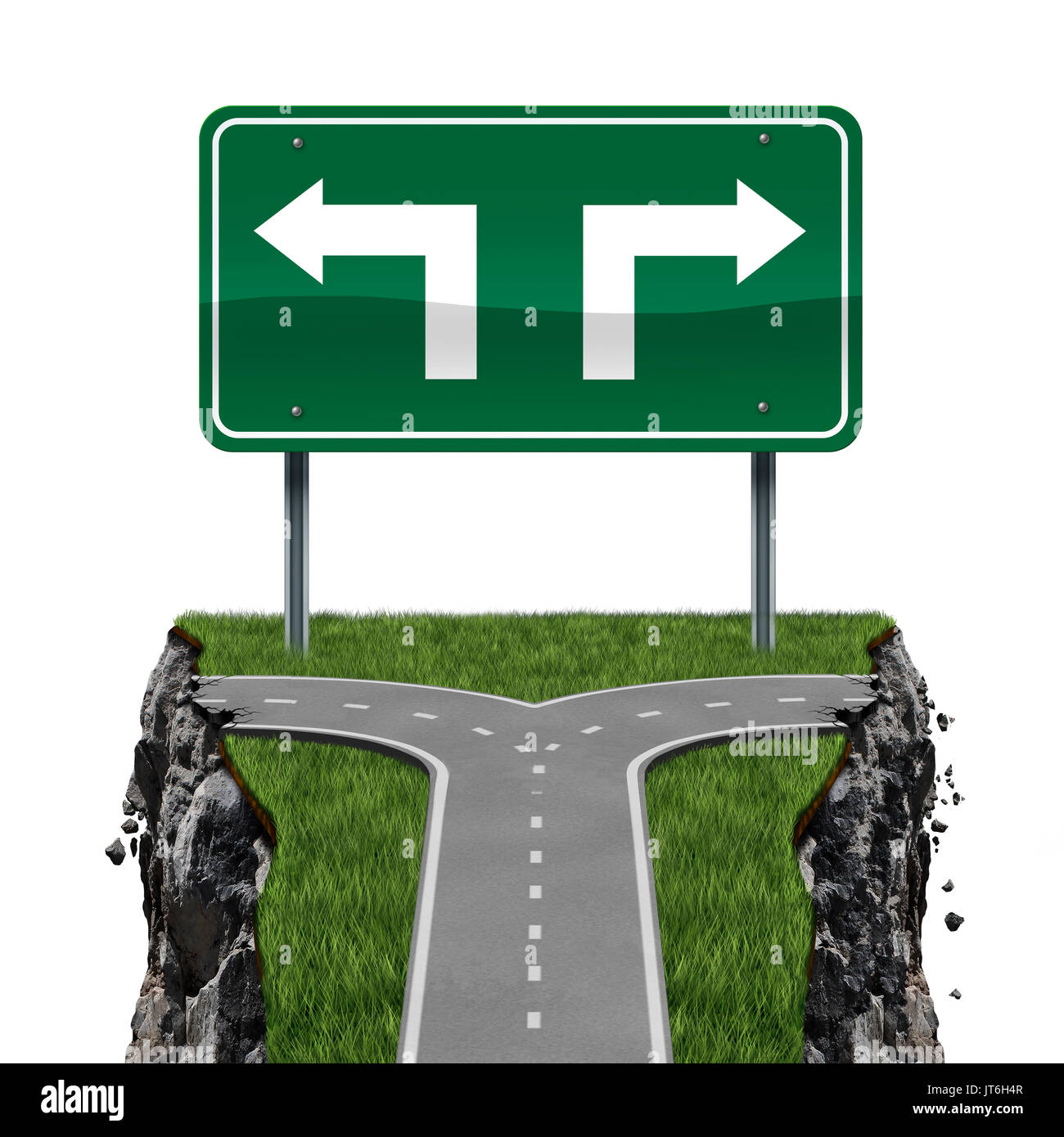 Impossible options business concept and reaching a dead end as a cross road or crossroad leading to a lack of opportunity. Stock Photo