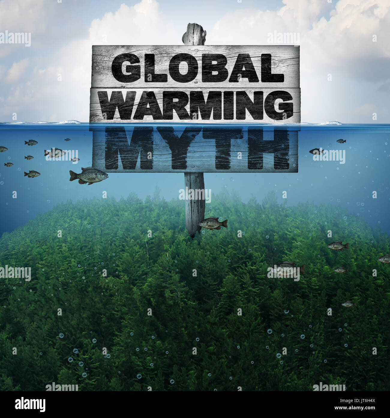Global warming myth and climate change or extreme weather conditions concept and rising sea levels due to hot weather and melting. Stock Photo