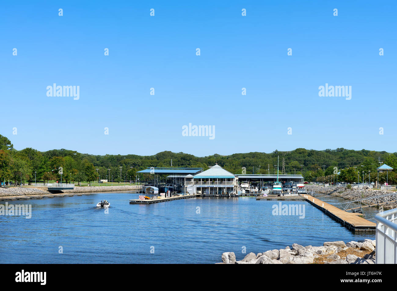 A beautiful summer day at the marina in Florence, Alabama near McFarland Park. The marina is on the Tennessee River. Stock Photo
