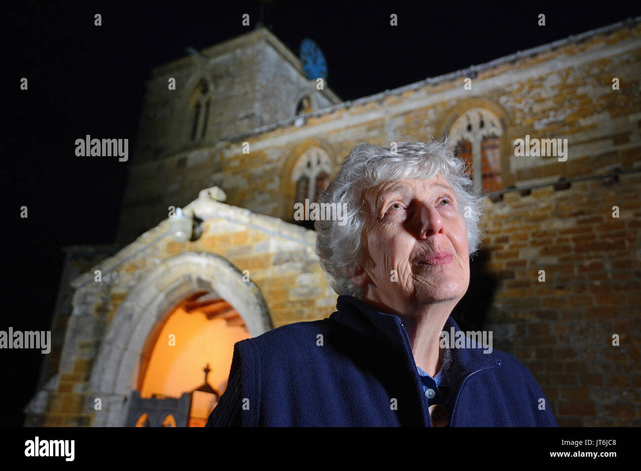 Gail Rudge at All Saints Church at Braunston in Rutland, where bats are roosting and causing damage. 3rd August 2017. Photos by John Robertson, Stock Photo