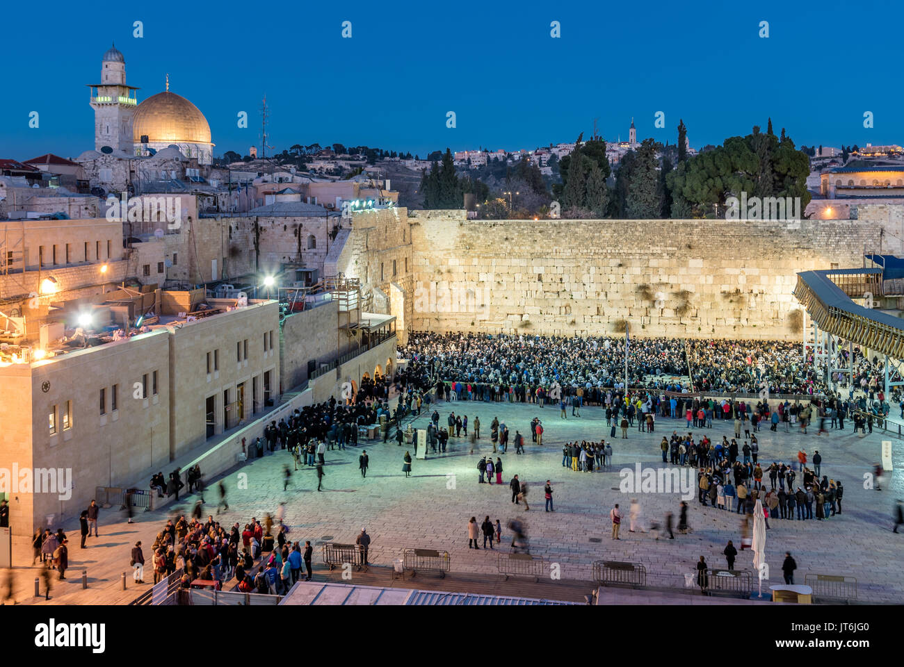Western Wall, Wailing Wall or Kotel in Jerusalem during Shabbat pray, Israel Stock Photo