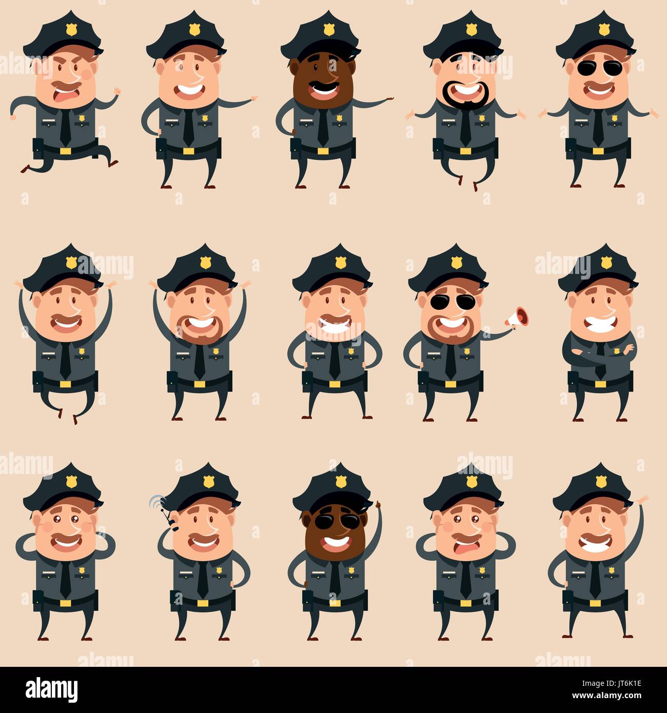 Set of flat police men icons Stock Vector