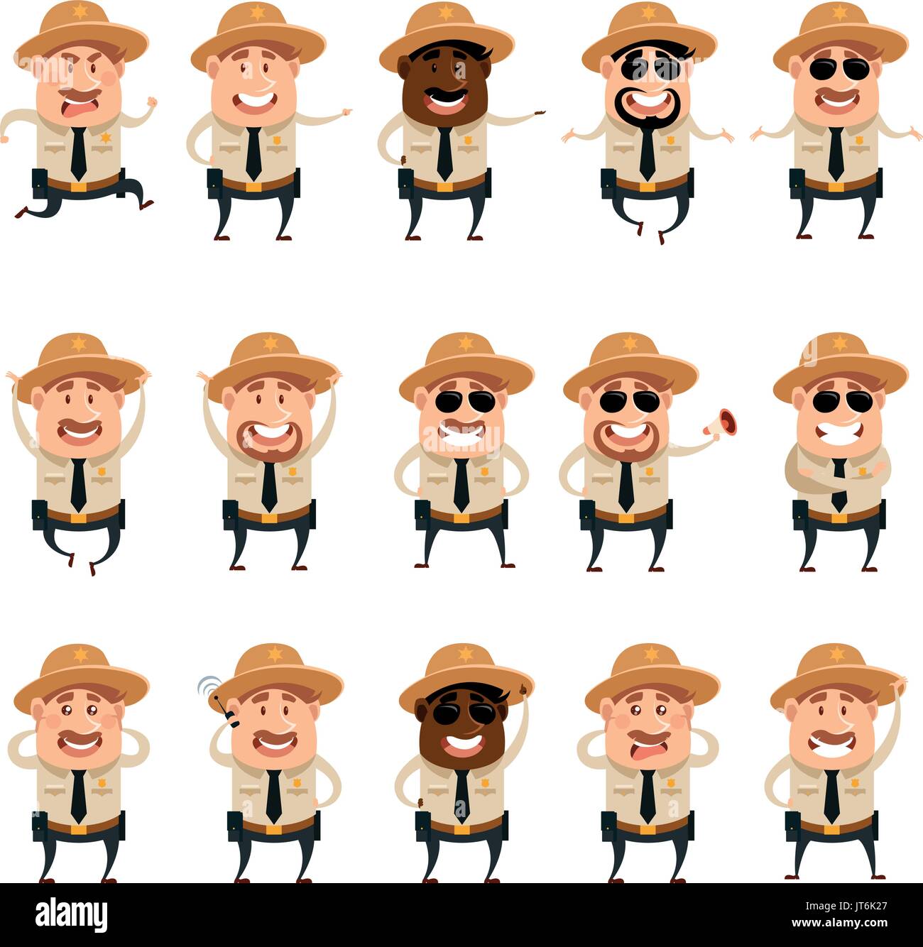 Set of flat police men icons Stock Vector