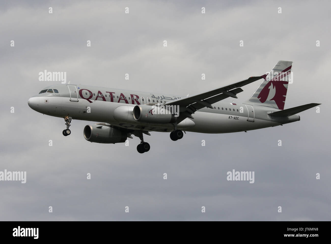 A Qatar Airways (Operating a British Airways Flight) Airbus A320 lands