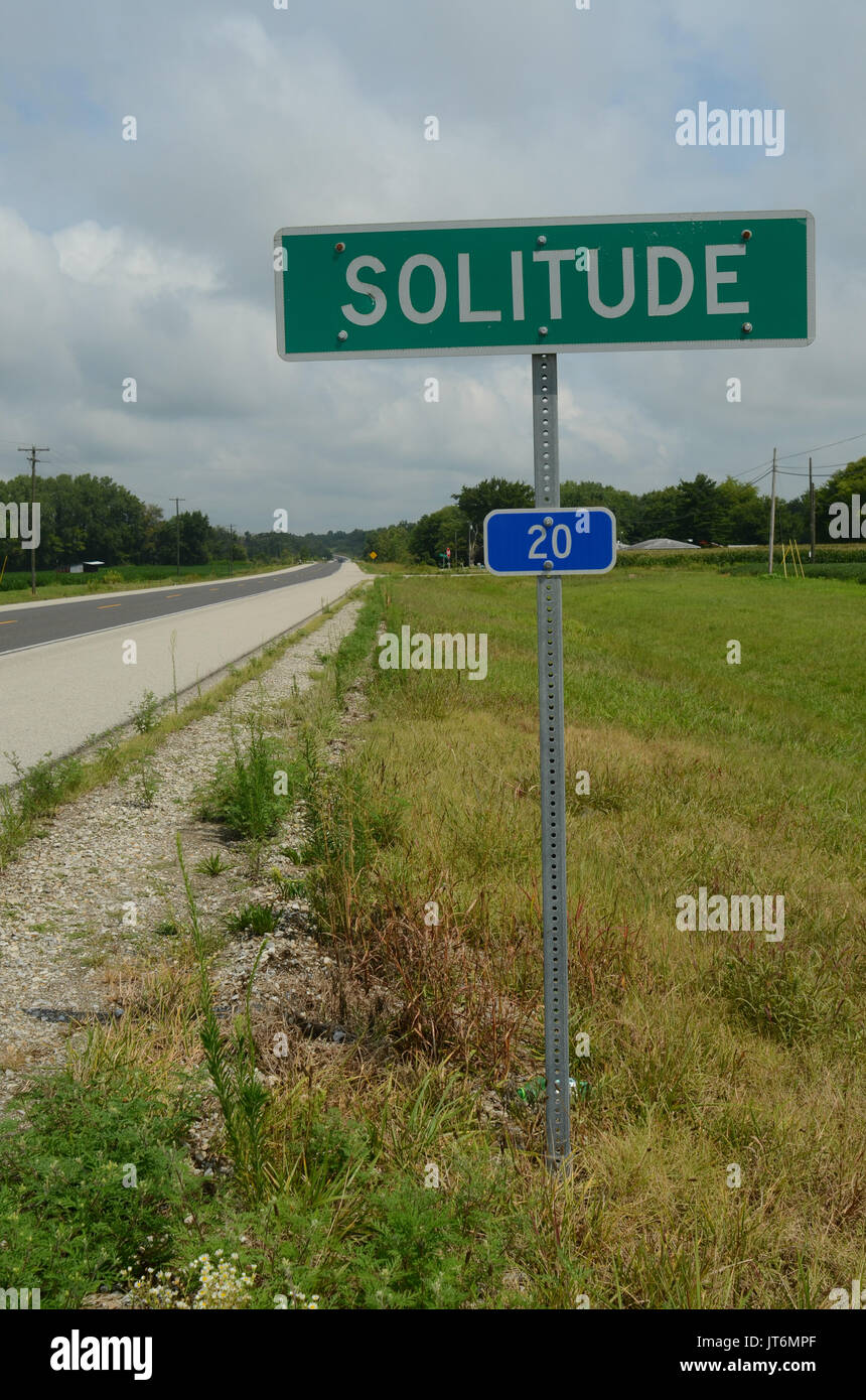 rural highway road sign SOLITUDE Stock Photo