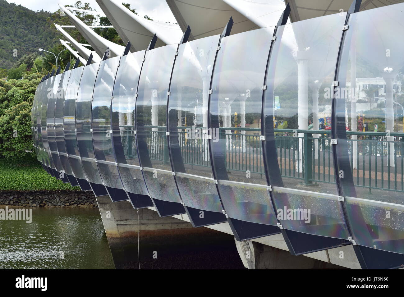 Outer side of the Hatea River pedestrian bridge in Whangarei downtown. Stock Photo