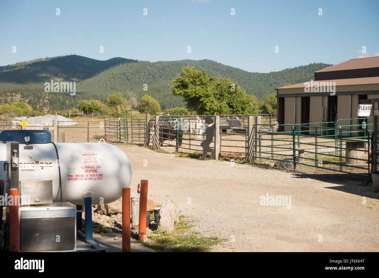 Propane gas tank at the gas station in Sierra Valley, CA Stock Photo