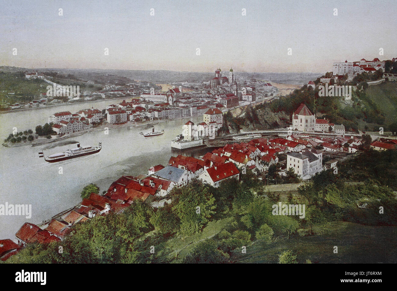 Historical photo of Passau, Bavaria, Germany, Digital improved reproduction of an image published between 1880 - 1885 Stock Photo