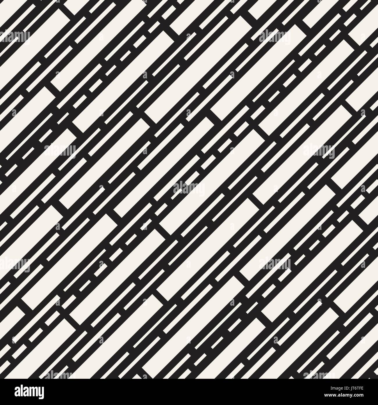 Black and White Irregular Dashed Lines Pattern. Modern Abstract Vector Seamless Background. Stylish Chaotic Stripes Mosaic Stock Vector