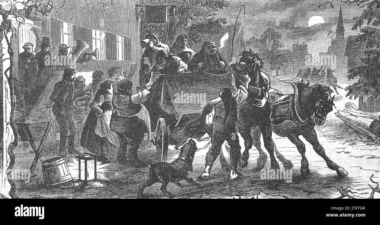 Kermesse, kermis, kirmess, Kirchweih festival in upper Bavaria, Germany, the end of the party, Digital improved reproduction of an image published between 1880 - 1885 Stock Photo