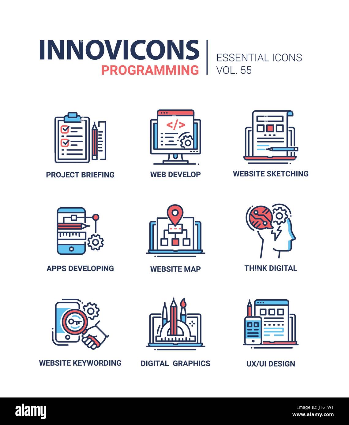 Programming - modern vector line design icons set. Stock Vector